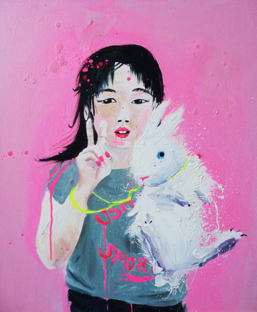 La fille au lapin - Huile sur toile (65x54 cm) 